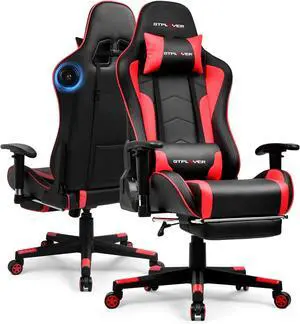 GTPLAYER Gaming Chair with Bluetooth Speakers, Adjustable Backrest and Height, 3D Armrests, Footrest, Ergonomic Computer Chair for Gamers (Brick Red)