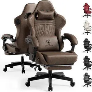 GTPLAYER ACE-PRO Music Gaming Chairs  Built-in Speakers, App Support & Bluetooth Control, Footrest & Pocket, Gamer Chair for Adults, Light Brown