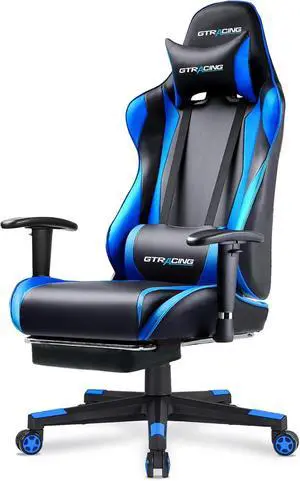 GTRACING Gaming Chair with Footrest, Ergonomic Computer Game Desk Chair, Reclining Gamer Chair Seat Height Adjustment, Swivel Rocker with Headrest and Lumbar (Navy Blue)