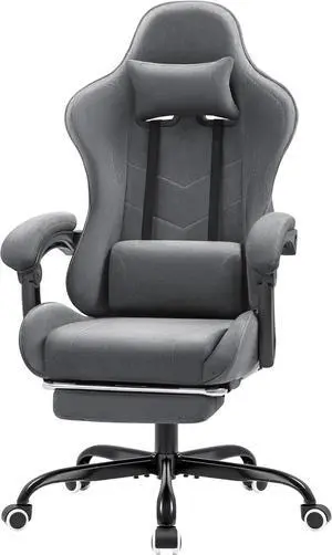 Furmax Fabric Gaming Chair with Footrest, Video Game Chair with Massage Lumbar Support and Adjustable Headrest, Ergonomic Racing Style Computer Chair (Grey)