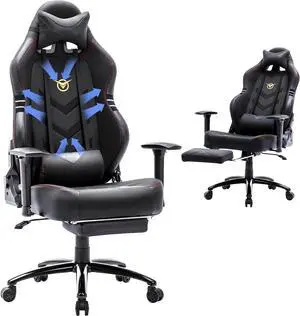 Big and Tall Gaming Chair with Footrest 350lbs-Racing Computer Gamer Chair, Ergonomic High Back PC Chair with Wide Seat, Reclining Back, 3D Armrest for Adult-Black