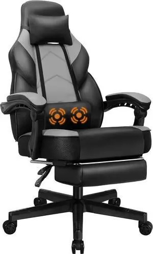 Shintenchi Gaming Chair, Computer Chair with Footrest and Lumbar Support,Video Game Chair Height Adjustable,Racing Style Computer Chair with 360°-Swivel Seat and Headrest (Grey)