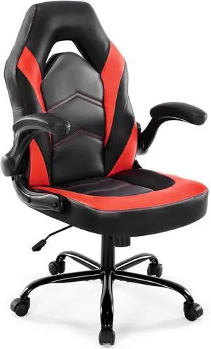 DUMOS Computer Gaming Home Office Chair - Ergonomic Big and Tall Desk with PU Leather Lumbar Support, Height Adjustable High Back Video Game with Flip-up Armrest, Swivel Wheels for Adults and Teens