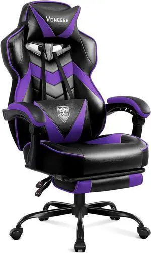Vonesse Gaming Chair,Computer Chair with Footrest and Massage,Reclining Gaming Chairs for Adults,Big and Tall High Back Gamer Chair (Purple/Black)