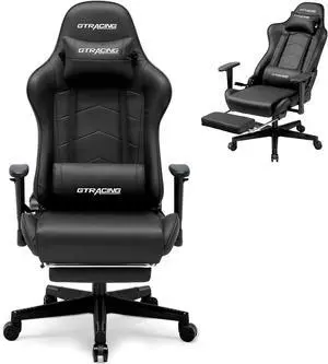 GTRACING Gaming Chair with Footrest, Racing Style Computer Chair for Adult, Adjustable Reclining Backrest and Lumbar Support, Stylish High Back Chair for Gaming and Office (Black)