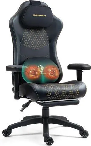 Dowinx Gaming Chair with Heated Massage and Sofa-Grade Spring Cushion, Reclining Gamer Chair Ergonomic Office Computer Desk Chair with Adjustable Footrest Lumbar Support for Adults 300lb(Black+Gold)