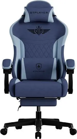 GTPLAYER Gaming Chair, Video Game Chairs with Footrest and Lumbar Support, Computer Chair for Adults with Extended Backrest, Ergonomic Reclining Silla Gamer, Fabric, Dark Blue