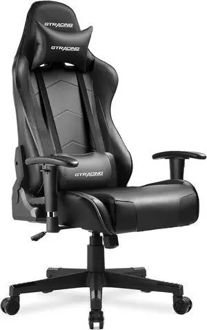 GTRACING Gaming Chair Racing Office Computer Ergonomic Video Game Chair Backrest and Seat Height Adjustable Swivel Recliner with Headrest and Lumbar Pillow Esports Chair (Dark Black)