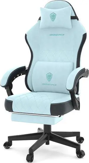 Dowinx Gaming Chair, Fabric Gaming Chairs for Adults with Pocket Spring Cushions and Lumbar Support, Ergonomic Massage Computer Chair with Footrest for Big and Tall, Aqua