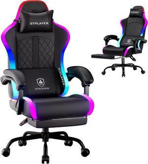 GTPLAYER RGB Gaming Chair, Computer Gamer Chair with Footrest and LED Lights, PC Gamer Chairs for Adults, High Back Reclining Office Chairs, Linkage Armrest (Black) GTPLAYER RGB Gaming Chair, Computer Gamer Chair with Footrest and LED Lights, PC Gamer Chairs for Adults, High Back Reclining Office Chairs, Linkage Armrest (Black)