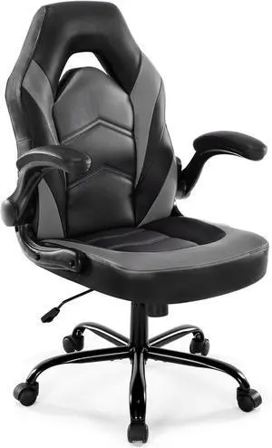 DUMOS Computer Gaming Desk Chair - Home Office Ergonomic PU Leather Lumbar Support, Height Adjustable High Back Video Game with Flip-up Armrest, Rolling Swivel for Adults