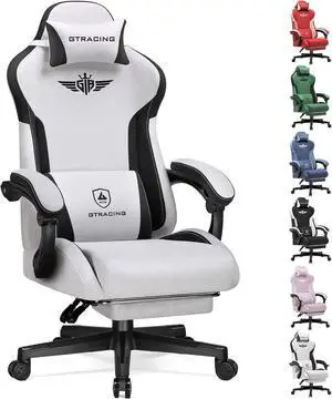 GTRACING Gaming Chair, Computer Office Chair Lumbar Support, Linkage Armrests and Footrest, Ergonomic Game Chair for Adults with Extended Backrest, Fabric, Grey