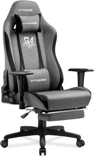 GTRACING Gaming Chair with Footrest, Fabric Breathable Big and Tall Ergonomic Computer Chair 350 lbs with Adjustable Lumbar Support and ReclinerHigh Back Game Chair for Office Gaming, Grey