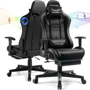 GTPLAYER Gaming Chair with Speakers, Video Game Chairs with Footrest for Adults, Ergonomic Computer PC Gamer Reclining Chair by GTRacing (Black)