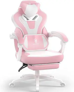 Dowinx Gaming Chair with Footrest, Big and Tall Gaming Chair for Heavy People, Computer/PC Gamer Chair for Adult with Massage (Pink)