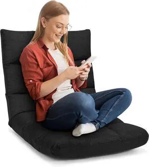 COSTWAY Floor Chair, Folding Gaming Chair with Back Support, 14 Adjustable Positions, Alloy Steel Frame, Lazy Sofa Lounge for Playing Reading Meditating Room Recliner for Adults, Kids (Black)