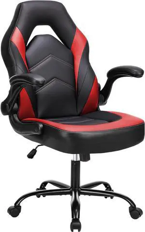 OLIXIS Office Ergonomic Computer Gaming Desk Racing Chair for Adults, Flip-up Arms Adjustable Height PU Leather Swivel with Wheels