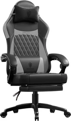 Dowinx Gaming Chair with Pocket Spring Cushion, Ergonomic Computer Chair with Massage Lumbar and Footrest for Adults, High Back Game Chair Leather for Office Gaming 300LBS, Grey New