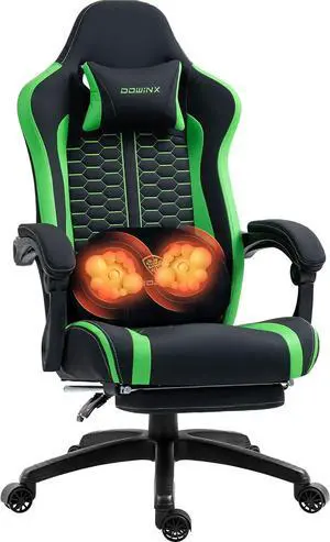 Dowinx Gaming Chair with Heated Massage Lumbar Support, Ergonomic Gaming Computer Chairs with Footrest and Pocket Spring Cushion, Big and Tall Gamer Chair for Adult, 330lbs Green
