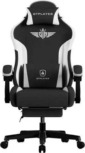 GTPLAYER Gaming Chair Fabric with Footrest, Big and Tall Game Chair High Back Computer Office Chair with Lumbar Support for Adults, Ergonomic Swivel Games Chair with Cushion Gaming Black