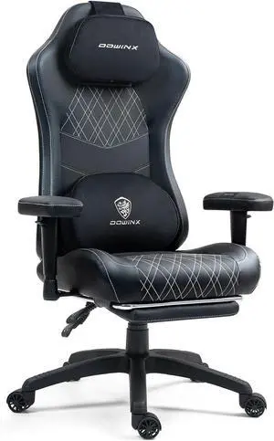 Dowinx Heated Massage Gaming Chair for Adults, Ergonomic Gamer Chair with Sofa-Grade Pocket Spring Cushion and with Lumbar Support, Reclining Computer Chair with Adjustable Footrest, Black White