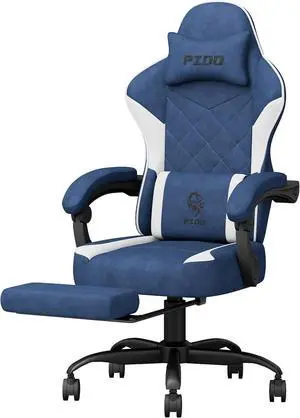 Ergonomic Gaming Chairs for Adults with Footrest, Fabric Height Adujustable Computer Gaming Chair, Swivel Racing Gamer Chair with Lumbar Support & 3D Armrest, Wide Seat, 150KG, Blue