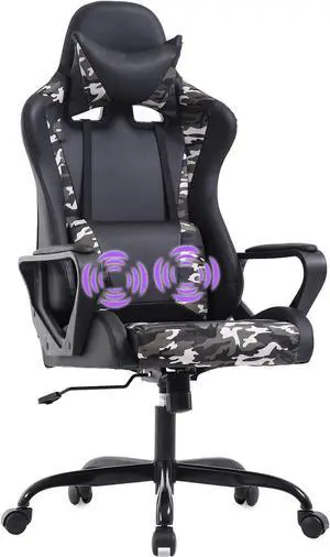 PC Gaming Chair Ergonomic Office Chair Massage Desk Chair with Lumbar Support Arms Headrest High Back PU Leather Racing Chair Rolling Swivel Executive Adjustable Computer Chair for Women Adults(Camo)
