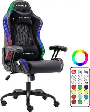 LED Gaming Chair for Kids 8-14,Gaming Chairs for Teens with Adjustable Headrest and Lumbar Support,Ergonomic PVC Leather Kids Gaming Chair with Led Lights