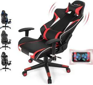 Massage Gaming Chair, High Back Office Computer Chair with Headrest and Lumbar Support, Racing Style Reclining Swiveling Game Chair for Home Office (Red)