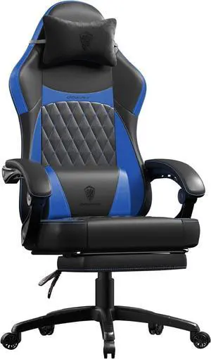 Dowinx Gaming Chair with Pocket Spring Cushion, Ergonomic Computer Chair with Massage Lumbar and Footrest for Adults, High Back Game Chair Leather for Office Gaming 300LBS, Blue New