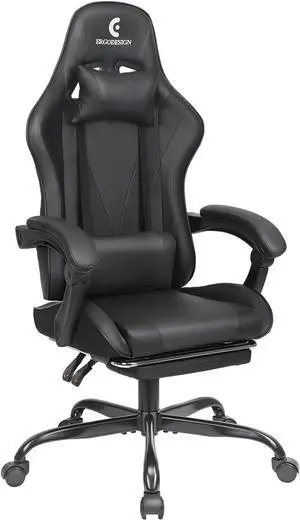Gaming Chair with Linkage Armrest & Footrest, High Back Video Gaming Chair, Black