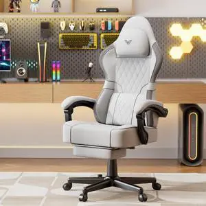 Soontrans Linen Fabric Gaming Chair, Racing Office Computer Desk Chair,Ergonomic Gamer Chairs for Adult, High Back Comfortable Video Game Chair with Footrest and Massage Lumbar Cushion