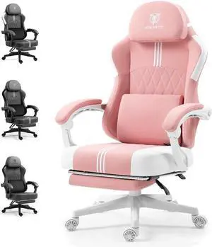 Gaming Chair, Big and Tall Gaming Chairs for Adults with Pocket Spring Cushion, Footrest and Massage Lumbar Support, Adjustable High Back Ergonomic Gaming Chair 300LBS Pink