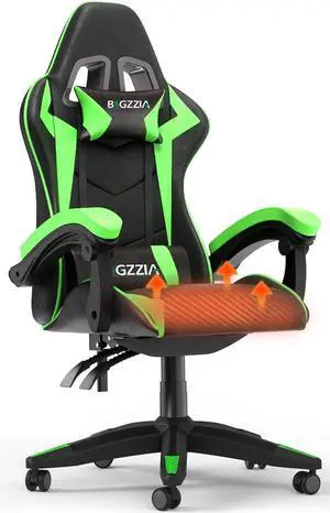 Bigzzia Gaming Chair with Heated Cushion, Ergonomic Video Game Chairs with Pillow and Lumbar Support, Racing Style Height Adjustable Computer Chair with 360°-Swivel Seat for Adults (Green)