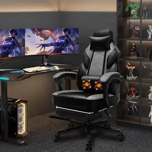 Shintenchi Gaming Chair,Video Game Chair with footrest and Massage Lumbar Support,Height Adjustable Game Chair with 360°Swivel Seat Ergonomic Computer Chair with Headrest for Office or Gaming(Grey)