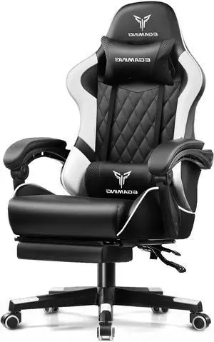 EXRACING Gaming Chair Ergonomic Computer Chair with Footrest and Lumbar Support, Height Adjustable High Back Leather Office Chair, 360° Swivel with Linked Armrest, for Adult and Teen