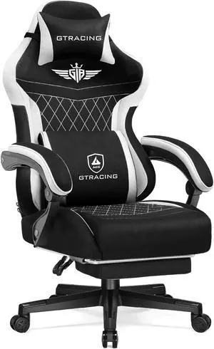 GTRACING Gaming Chair Fabric with Footrest, Big and Tall Game Chair High Back Computer Office Chair with Lumbar Support for Adults, Ergonomic Swivel Game Chairs with Pocket Spring Cushion Gaming Black