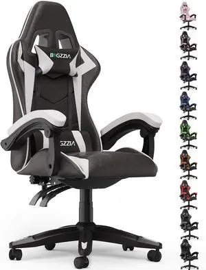 Bigzzia Gaming Chair, Computer Chair with Lumbar Support, Video Game Chairs for Adults, Racing Style Gamer Chair with 360°-Swivel Seat and HeadrestWhite Bigzzia Gaming Chair, Computer Chair with Lumbar Support, Video Game Chairs for Adults, Racing Style Gamer Chair with 360°-Swivel Seat and HeadrestWhite