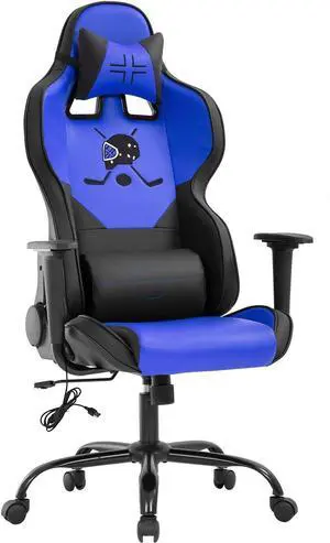 PC Gaming Chair Racing Office Chair Ergonomic Desk Chair with Lumbar Support Headrest Armrest Task Rolling Massage Swivel Chair PU Leather Adjustable E-Sports Computer Chair for Adults Gamer(Blue)