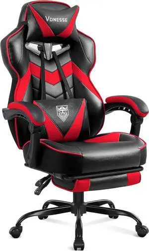 Vonesse Gaming Chair,Computer Chair with Footrest and Massage,Reclining Gaming Chairs for Adults,Big and Tall High Back Gamer Chair (Red/Black)