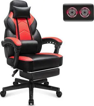 Gaming Chair with Footrest, Video Game Chair for Adults, Big and Tall Computer Chair with Massage Lumbar Support 330lb Weight Capacity, Ergonomic Adjustable Height and 360° Swivel Seat (Red)