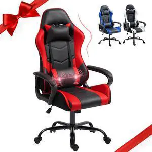 ECOTOUGE Gaming Chair, Ergonomic Computer Gamer Chair with Massage Lumbar Support & Rocking High Back, 360° Swivel Video Game Chair for Gaming or Office, Height Adjustable (Red)