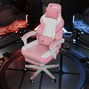 Gaming Chairs for Adults, Computer Chair with Footrest & Massager, Big and Tall Gaming Chair with SwivelPU Leather Video Gaming Chair's Gamer Chair for Gamings Rocker Secret Lab, Pink