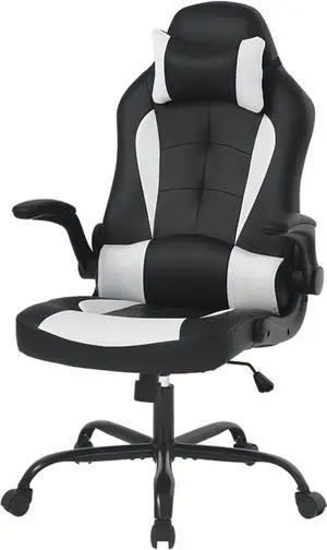 PC Gaming Racing Chair Ergonomic Office Computer Chair HIgh Back Video Racing Chair w/Lumbar Support Flip Up Arms Headrest PU Leather Study Desk Chair Executive Office Chair for Adults,White PC Gaming Racing Chair Ergonomic Office Computer Chair HIgh Back Video Racing Chair w/Lumbar Support Flip Up Arms Headrest PU Leather Study Desk Chair Executive Office Chair for Adults,White