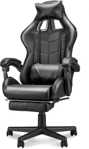Soontrans Black Gaming Chairs with Footrest,Ergonomic PC Computer Game Chair,Home Office Desk Chair with Headrest and Lumbar Support Office Chair for Adult