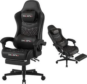 Gaming Chair,Ergonomic Computer Gaming Chair,400lb Load-Bearing,Retractable Footrest/Waist Support/Ergonomic Backrest[Spring + 4D Sponge] (Black)