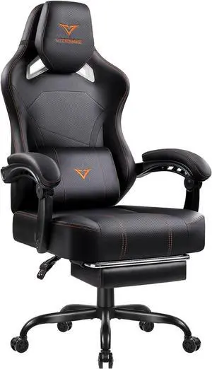 Waleaf Big and Tall Gaming Chair for Adults with Footrest, 400lbs Weight Capacity Video Game Chairs for Office, Ergonomic Computer Gaming Chair with Lumbar Support and Headrest (Orange)