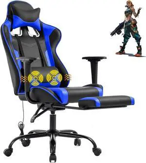 Gaming Chair with Footrest, Massage Lumbar Support, Ergonomic Racing Office Chair, 360 Swivel PC Computer Desk Chair, Adjustable Headrest and Arms, Blue