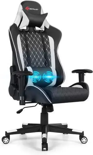 POWERSTONE Gaming Chair, Gaming Recliner with Adjustable Armrest Massage Lumbar Pillow Wide Cushion Ergonomic Office Computer Chair for Adults, White