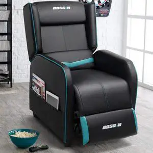 LEMBERI Gaming Recliner Chair for Adults PU Leather Home Theater Seating Video Game Chairs for Living Room Ergonomic Racing Style Single Movie Gamer Lounge Sofa Teal Blue